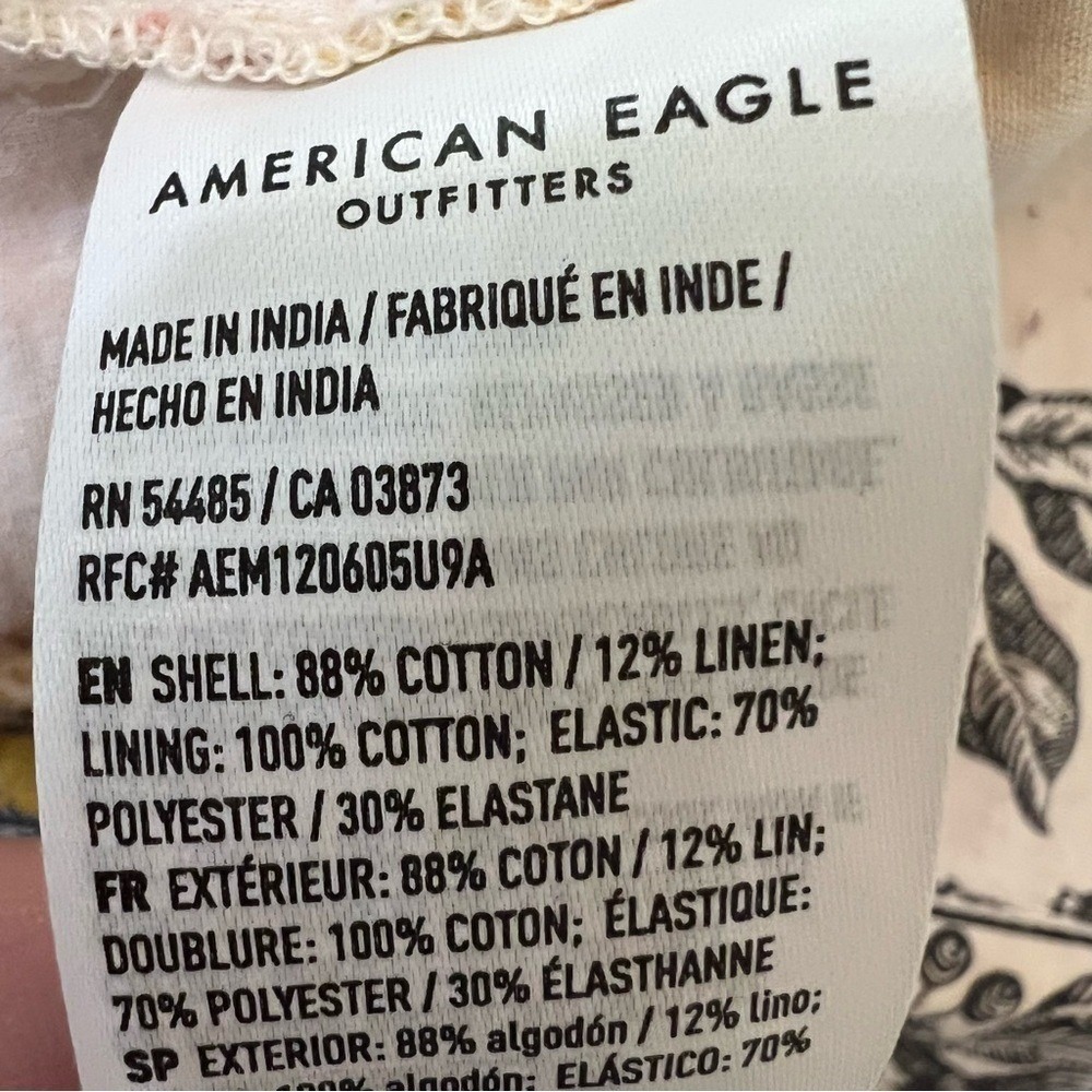 American Eagle Yellow Cotton Linen Floral 2 Piece Set Crop Top Wide Leg Pants XS - Picture 7 of 13
